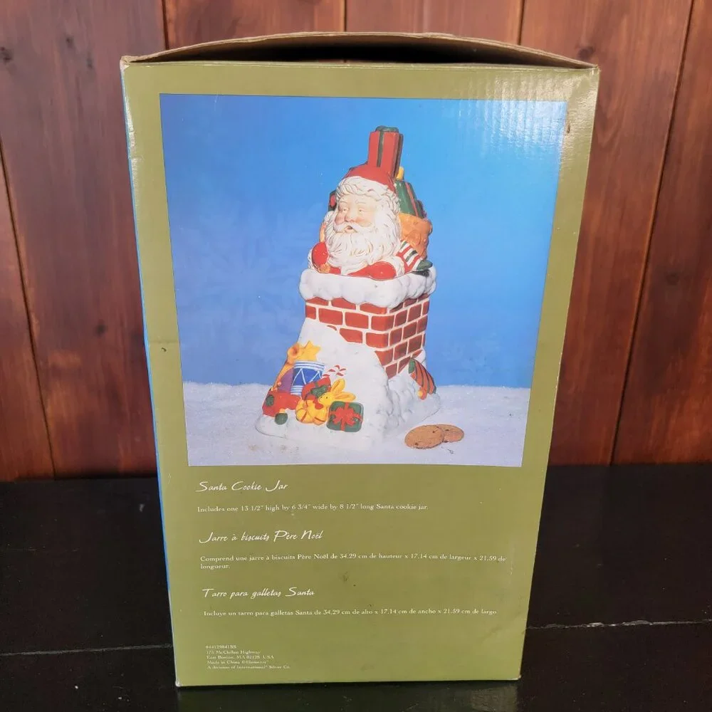Santa Going Down Chimney Cookie Jar Ceramic Seasonal Kitchen Decor Original Pkg.